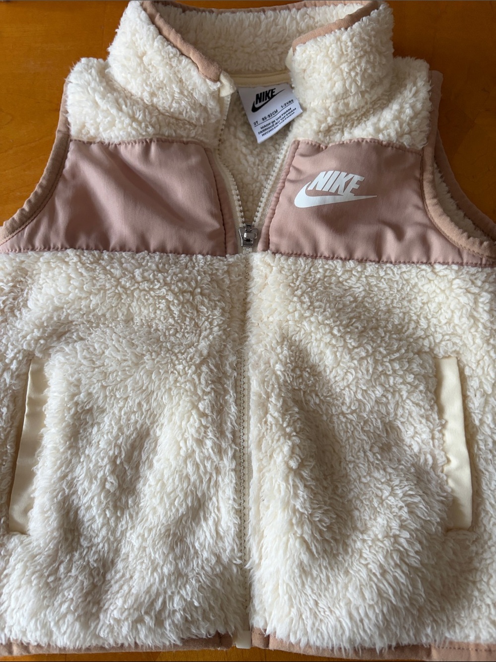 Nike Kids Cream Sherpa Vest with Blush Panels